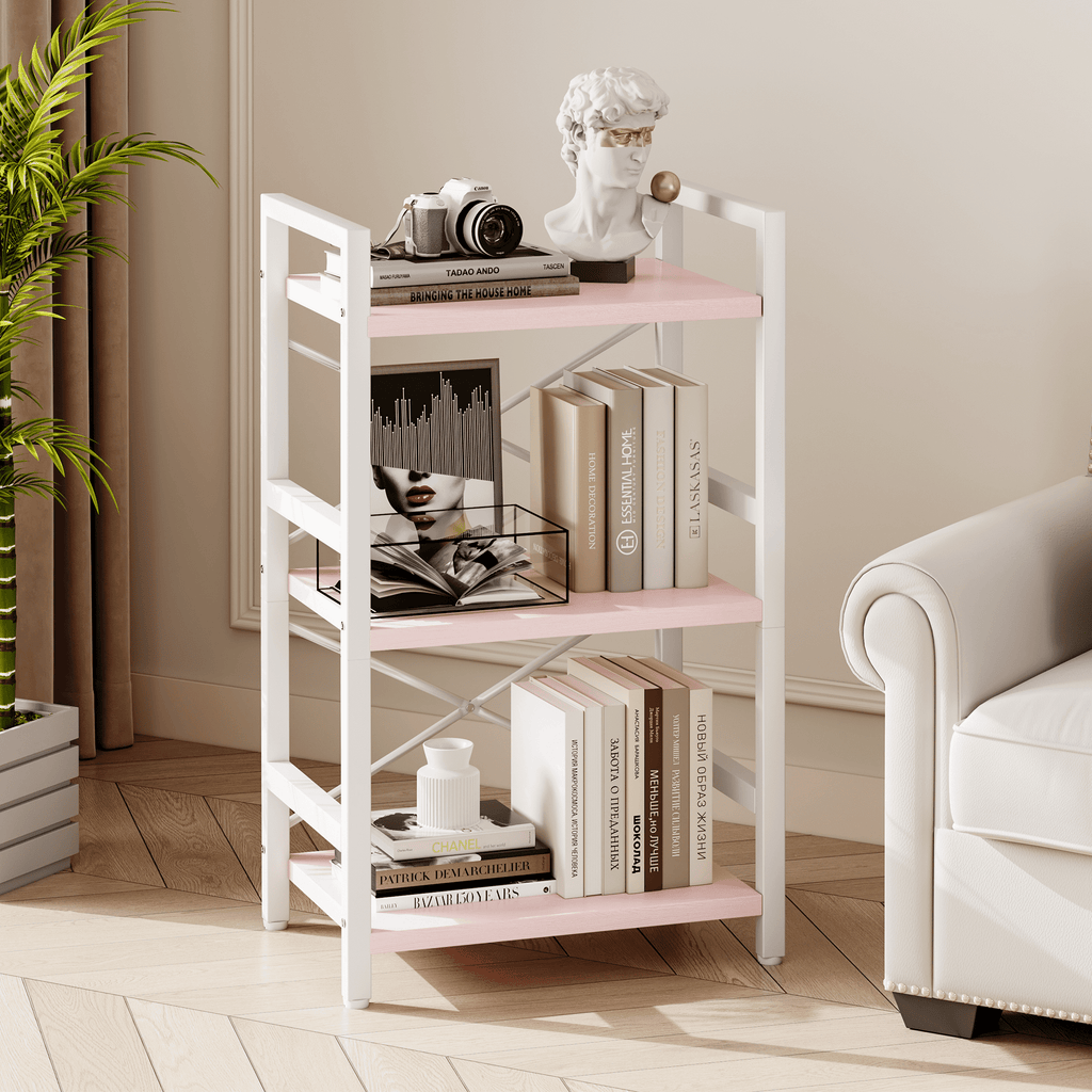 Bookshelf, 3 Tier Industrial Bookcase, Metal Small Bookcase, Rustic Etagere Book Shelf Storage Organizer for Living Room, Bedroom, and Home Office(Grey)