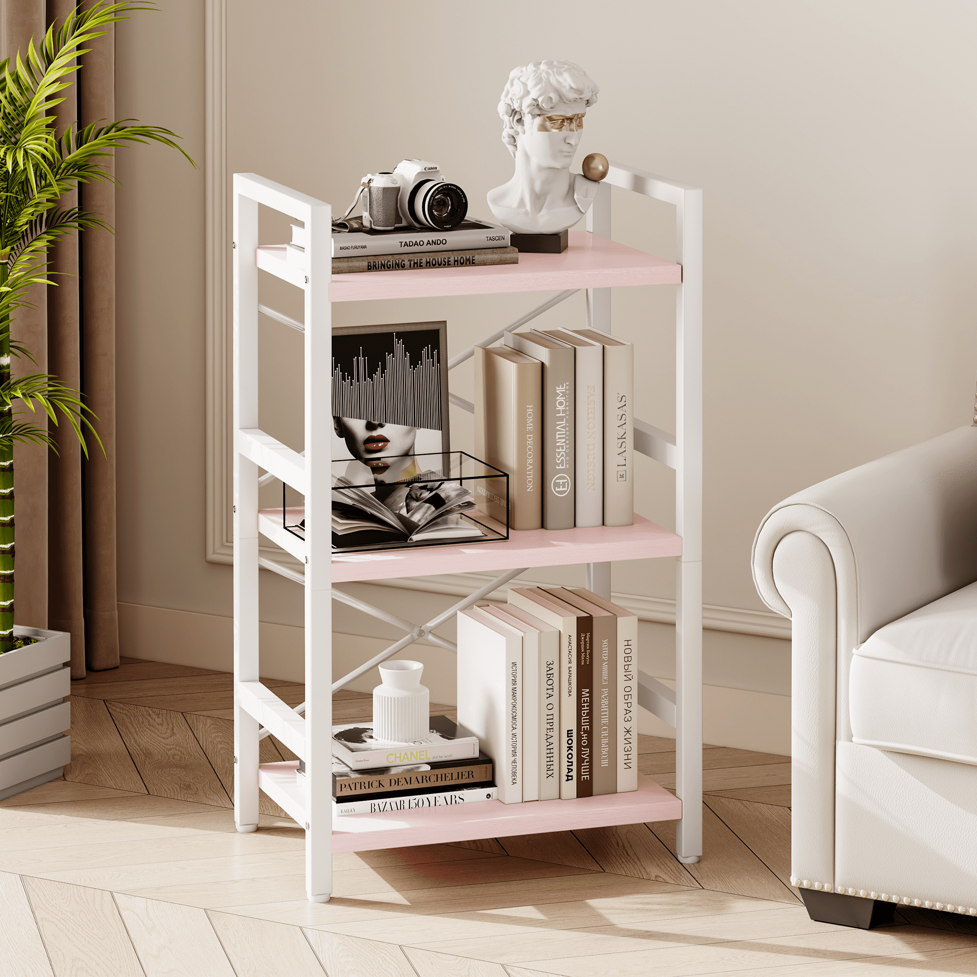 Bookshelf, 3 Tier Industrial Bookcase, Metal Small Bookcase, Rustic Etagere Book Shelf Storage Organizer for Living Room, Bedroom, and Home Office(Grey)