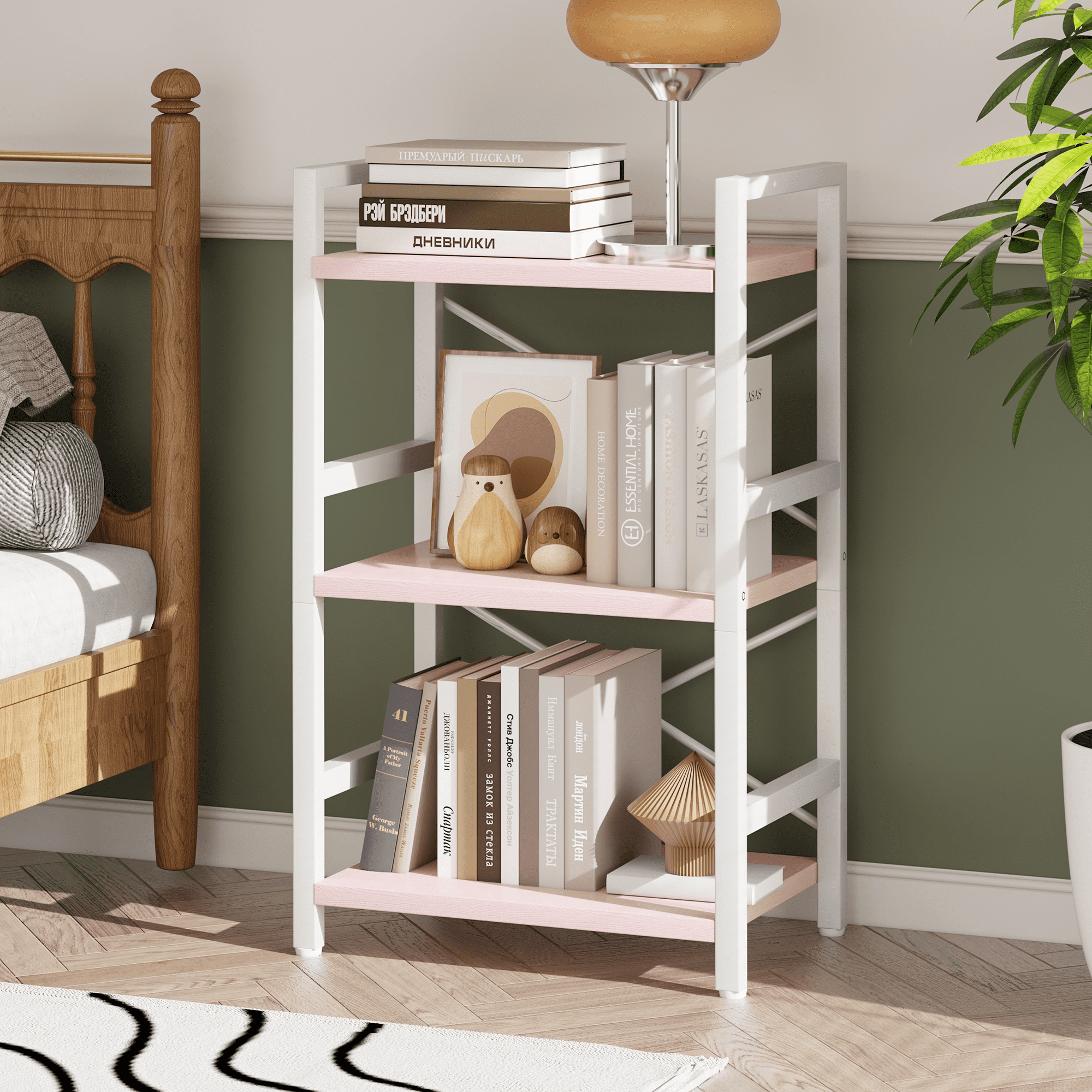 Bookshelf, 3 Tier Industrial Bookcase, Metal Small Bookcase, Rustic Etagere Book Shelf Storage Organizer for Living Room, Bedroom, and Home Office(Grey)