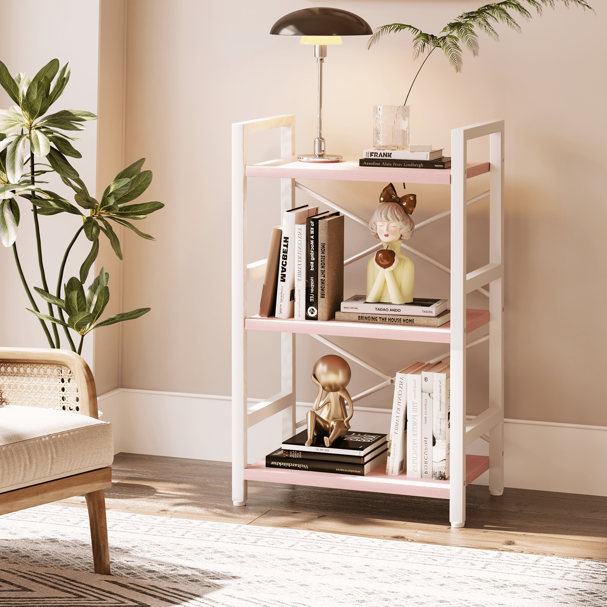 Bookshelf, 3 Tier Industrial Bookcase, Metal Small Bookcase, Rustic Etagere Book Shelf Storage Organizer for Living Room, Bedroom, and Home Office(Grey)