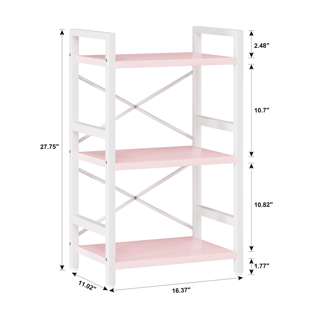 Bookshelf, 3 Tier Industrial Bookcase, Metal Small Bookcase, Rustic Etagere Book Shelf Storage Organizer for Living Room, Bedroom, and Home Office(Grey)