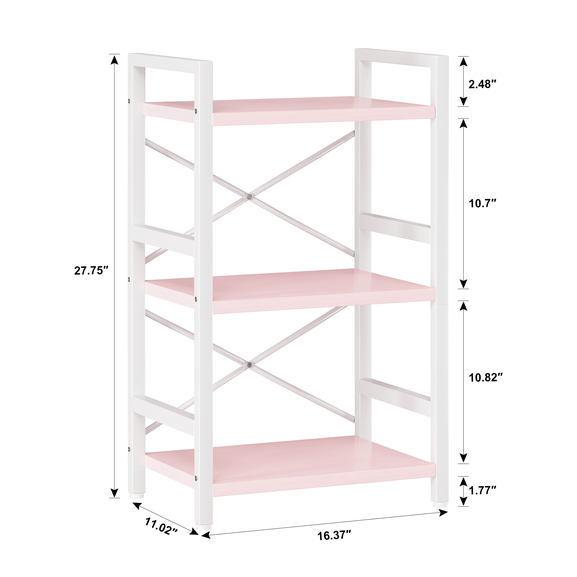 Bookshelf, 3 Tier Industrial Bookcase, Metal Small Bookcase, Rustic Etagere Book Shelf Storage Organizer for Living Room, Bedroom, and Home Office(Grey)