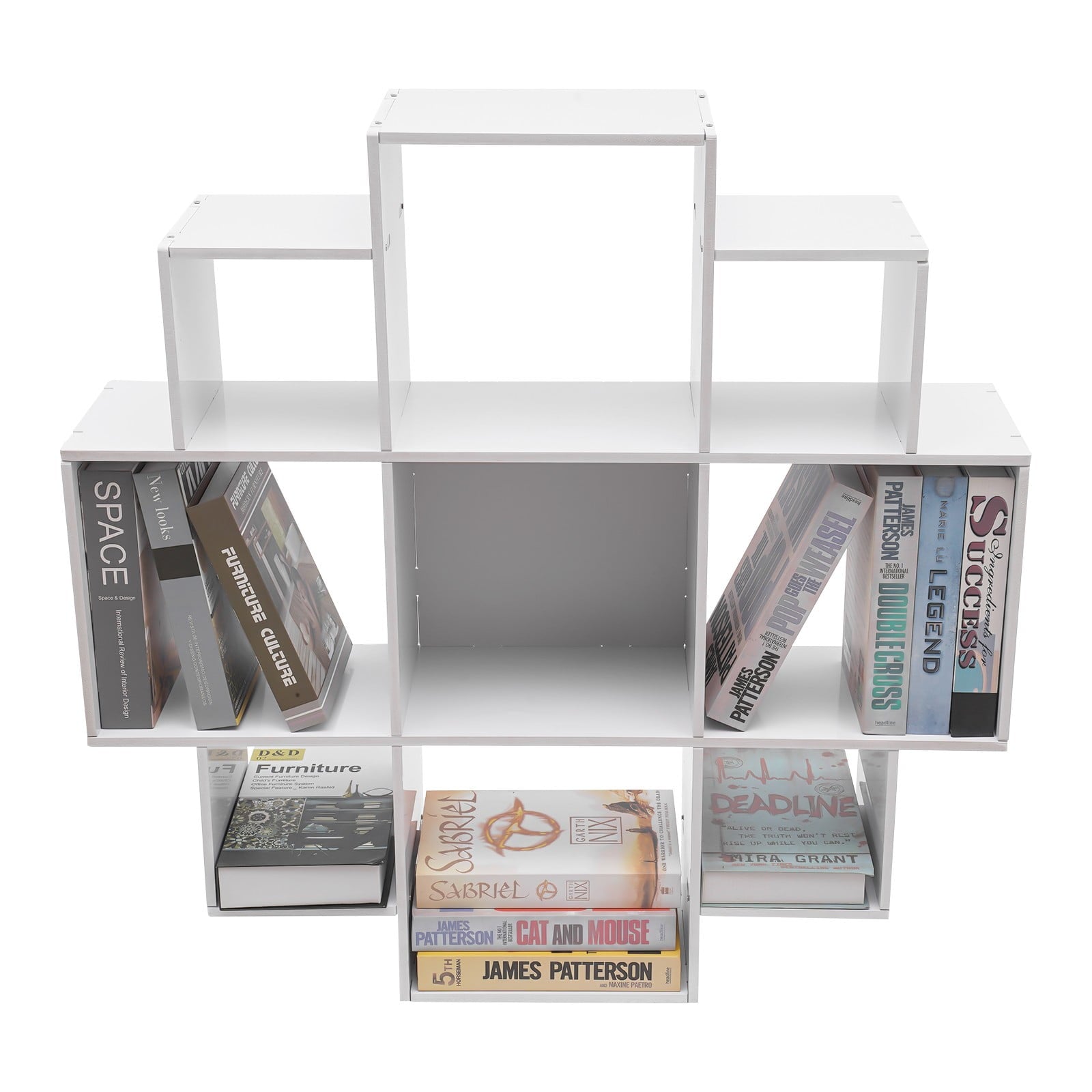 3-Tier Bookcase Wall Mounted Book Shelf Modern Floating Shelf Bookcase with 9 Compartments, Floating Cube Shelves, for Study, Office, Kitchen, Bedroom, and Living Room (White)