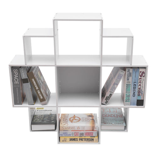 3-Tier Bookcase Wall Mounted Book Shelf Modern Floating Shelf Bookcase with 9 Compartments, Floating Cube Shelves, for Study, Office, Kitchen, Bedroom, and Living Room (White)