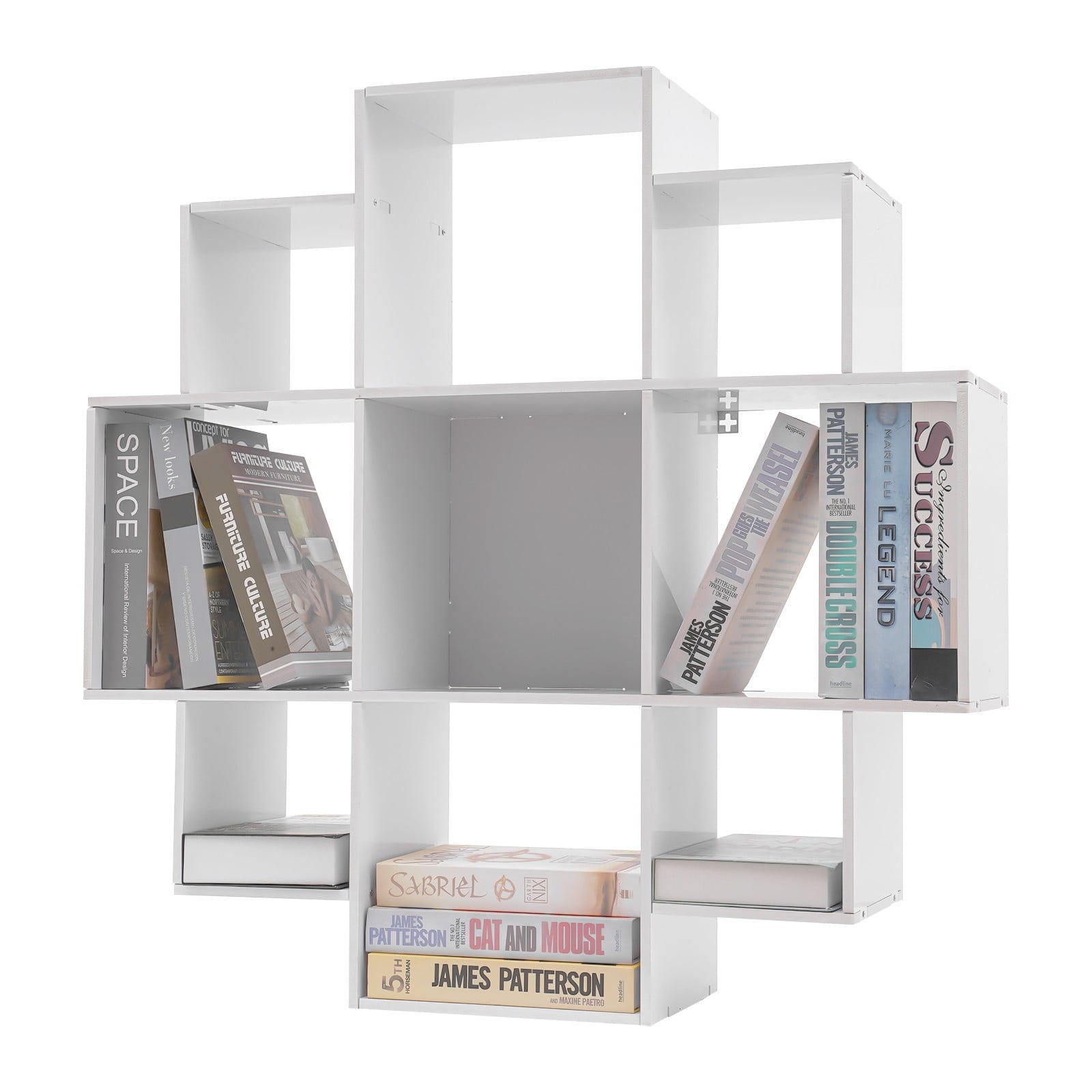 3-Tier Bookcase Wall Mounted Book Shelf Modern Floating Shelf Bookcase with 9 Compartments, Floating Cube Shelves, for Study, Office, Kitchen, Bedroom, and Living Room (White)