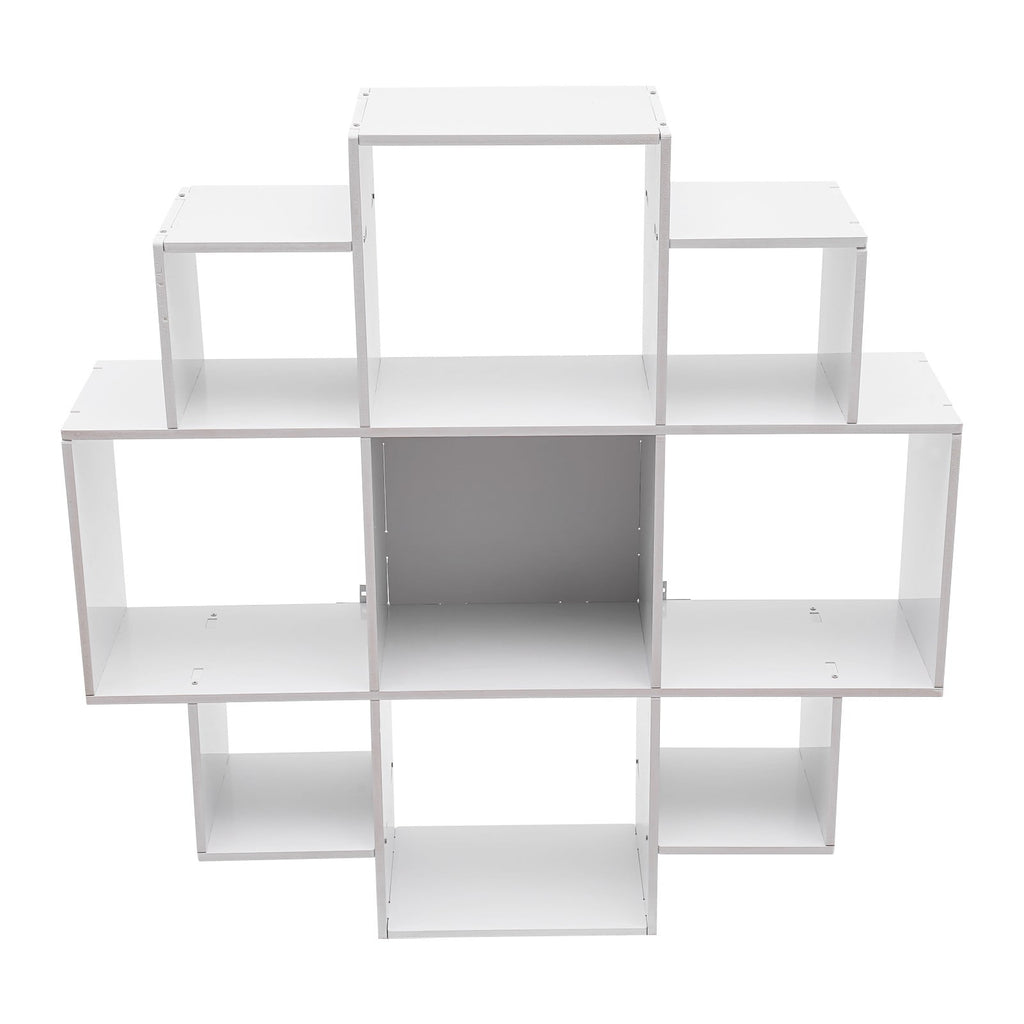 3-Tier Bookcase Wall Mounted Book Shelf Modern Floating Shelf Bookcase with 9 Compartments, Floating Cube Shelves, for Study, Office, Kitchen, Bedroom, and Living Room (White)