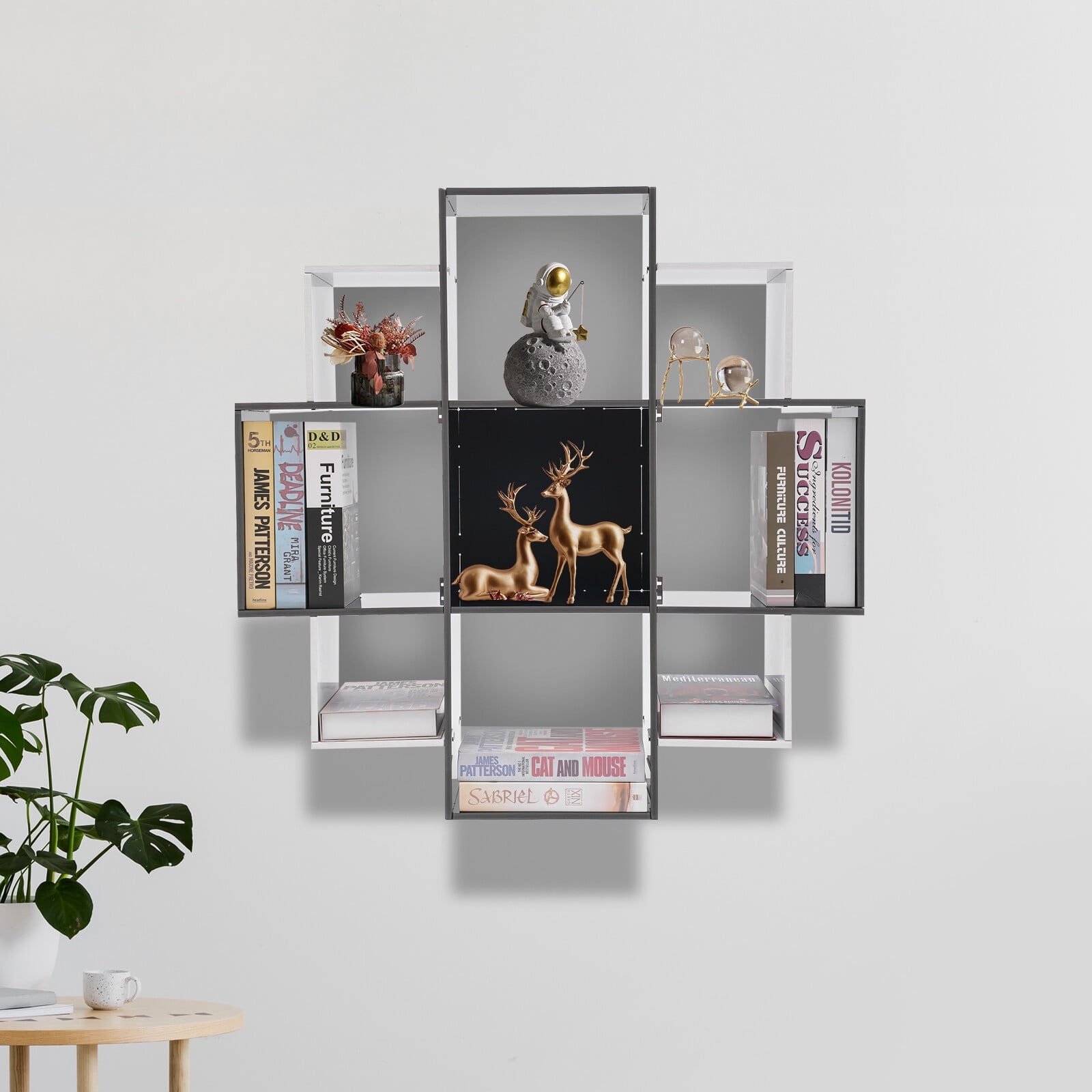 3-Tier Bookcase Wall Mounted Book Shelf Modern Floating Shelf Bookcase with 9 Compartments, Floating Cube Shelves, for Study, Office, Kitchen, Bedroom, and Living Room (White)