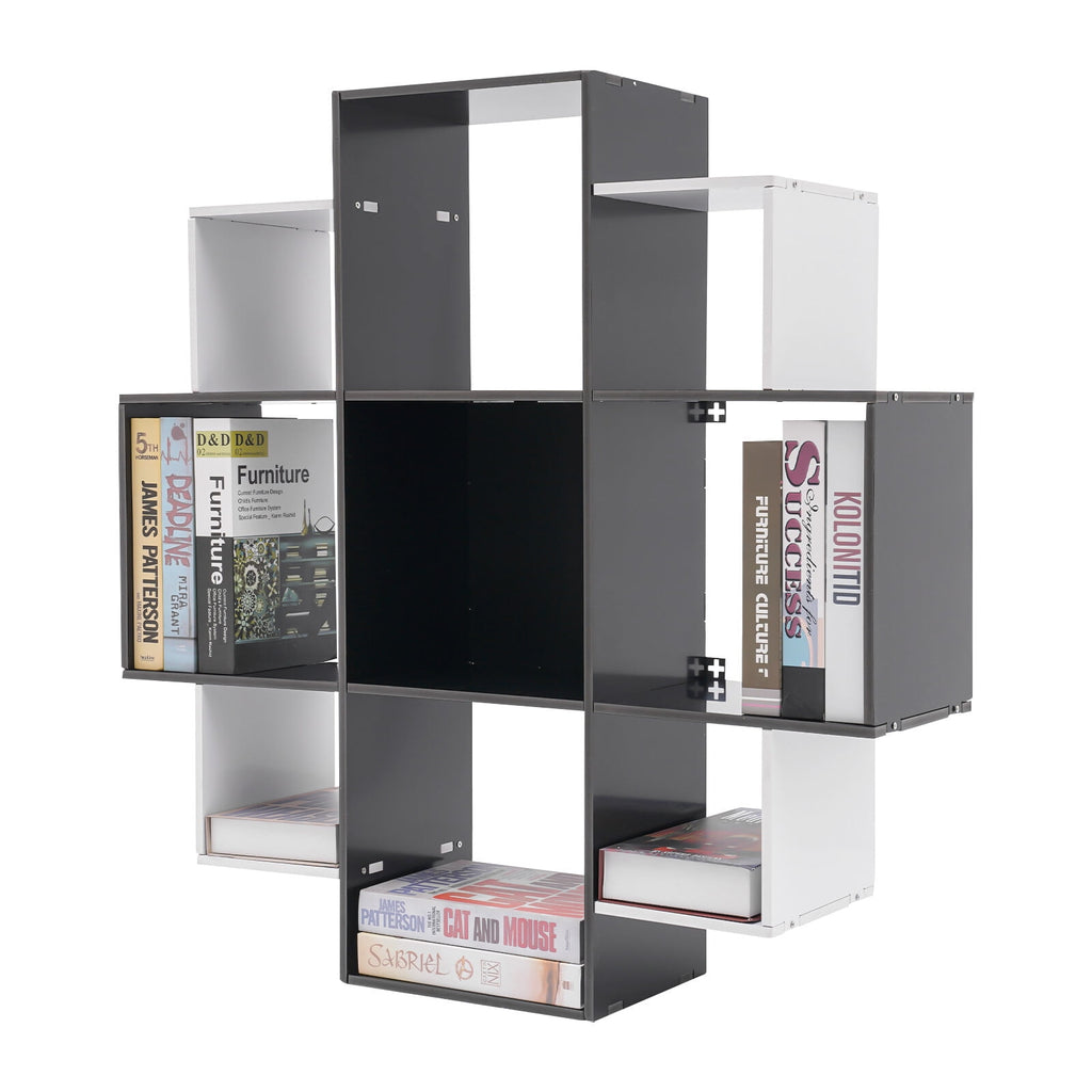 3-Tier Bookcase Wall Mounted Book Shelf Modern Floating Shelf Bookcase with 9 Compartments, Floating Cube Shelves, for Study, Office, Kitchen, Bedroom, and Living Room (White)