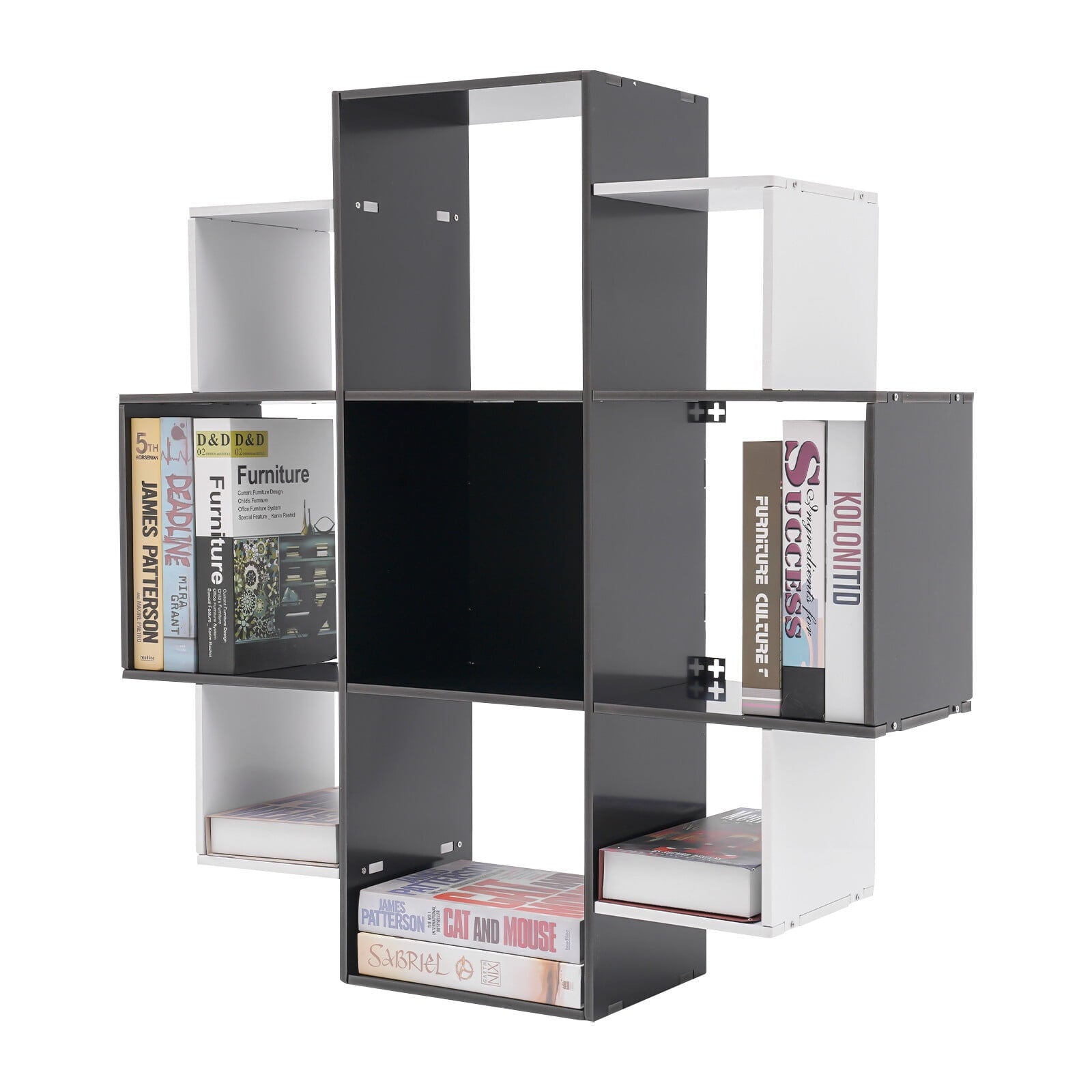 3-Tier Bookcase Wall Mounted Book Shelf Modern Floating Shelf Bookcase with 9 Compartments, Floating Cube Shelves, for Study, Office, Kitchen, Bedroom, and Living Room (White)