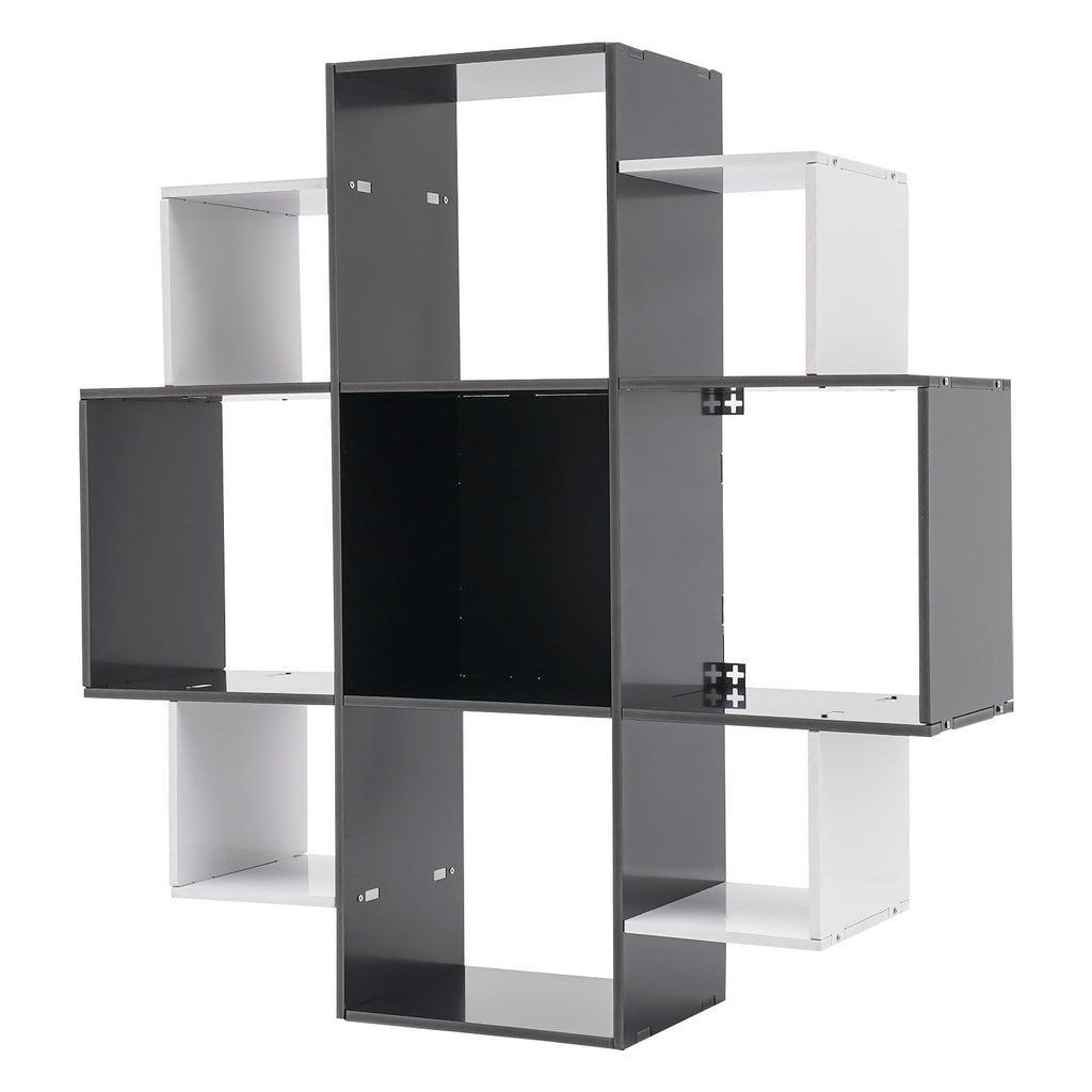 3-Tier Bookcase Wall Mounted Book Shelf Modern Floating Shelf Bookcase with 9 Compartments, Floating Cube Shelves, for Study, Office, Kitchen, Bedroom, and Living Room (White)
