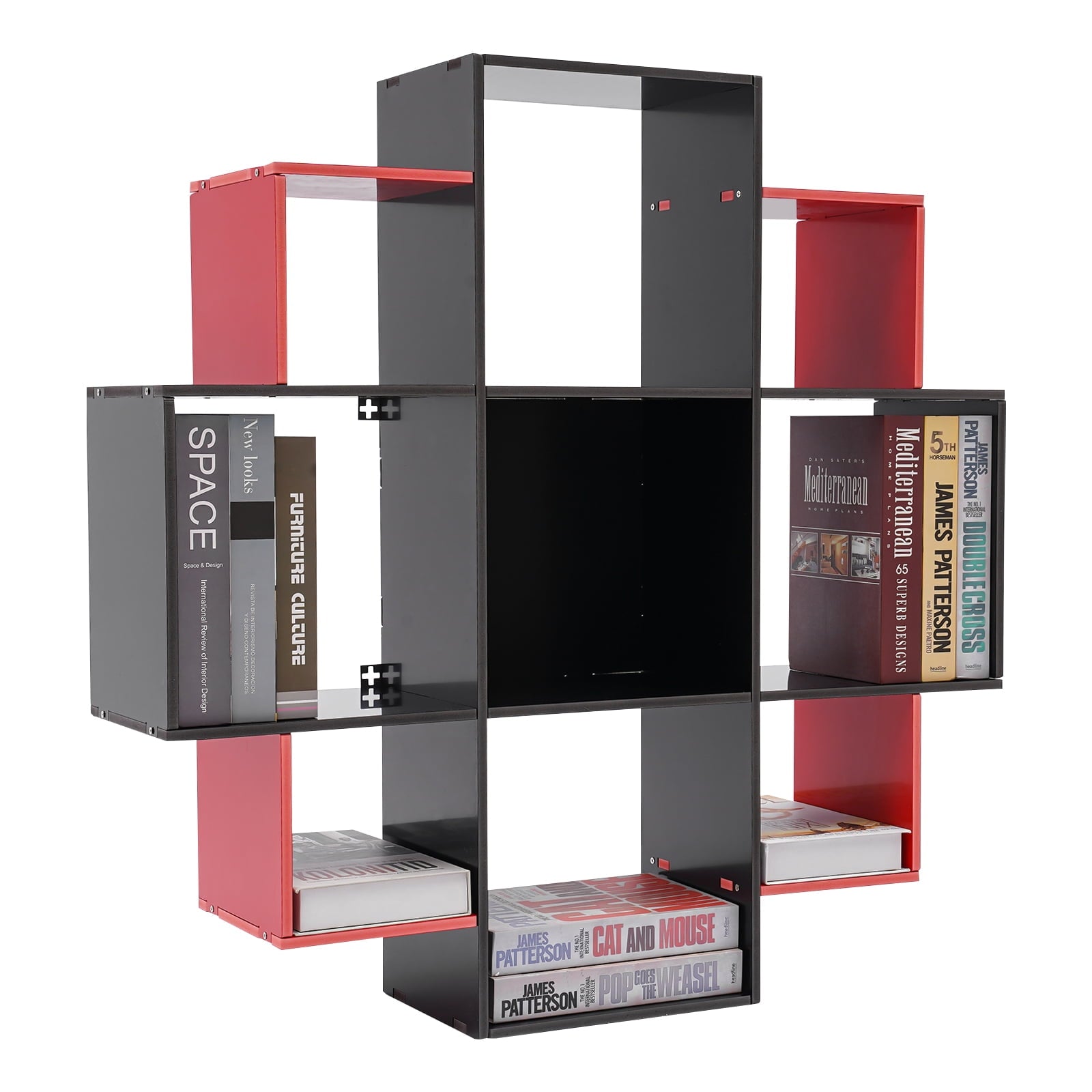 3-Tier Bookcase Wall Mounted Book Shelf Modern Floating Shelf Bookcase with 9 Compartments, Floating Cube Shelves, for Study, Office, Kitchen, Bedroom, and Living Room (White)