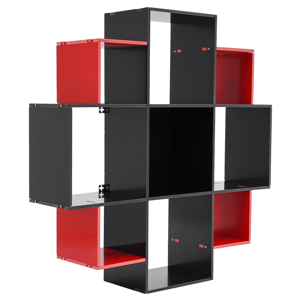 3-Tier Bookcase Wall Mounted Book Shelf Modern Floating Shelf Bookcase with 9 Compartments, Floating Cube Shelves, for Study, Office, Kitchen, Bedroom, and Living Room (White)