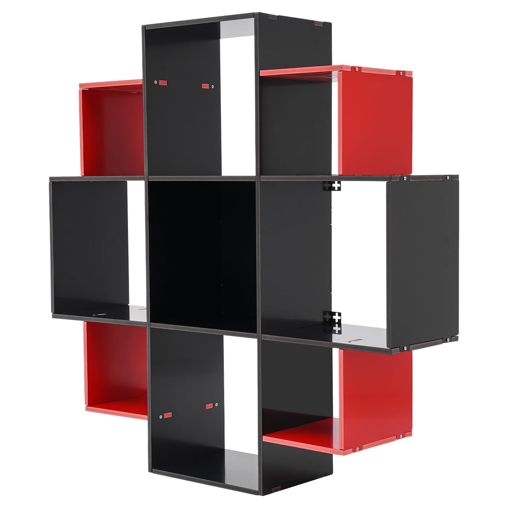 3-Tier Bookcase Wall Mounted Book Shelf Modern Floating Shelf Bookcase with 9 Compartments, Floating Cube Shelves, for Study, Office, Kitchen, Bedroom, and Living Room (White)