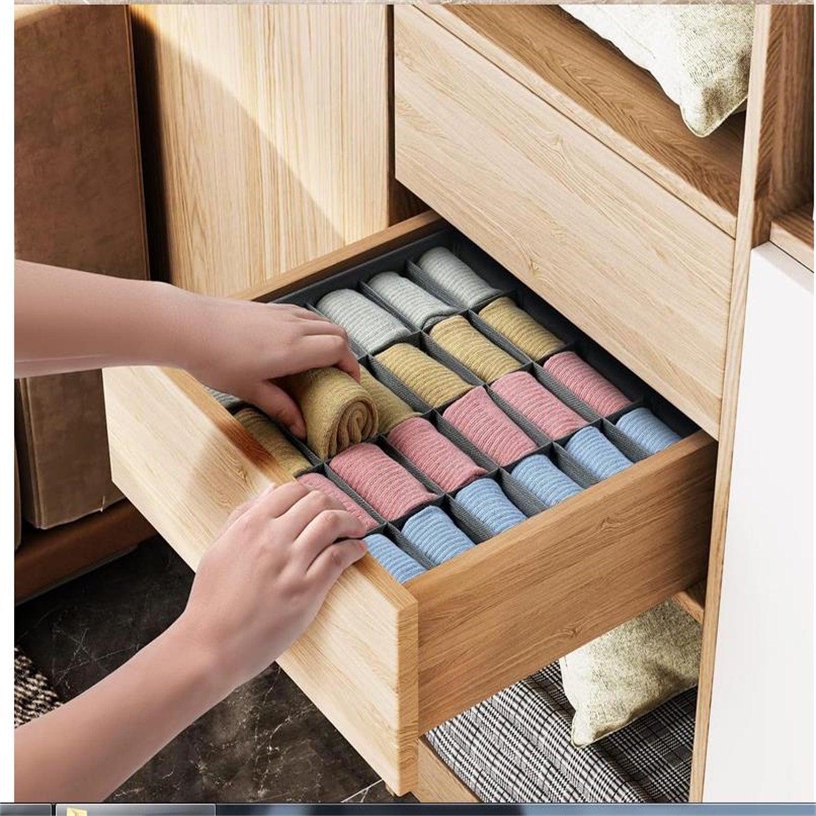 None Sock Drawer Organizer, 24 Cell Closet Organizers and Storage Organizer Sock Holders Organizers, Underwear Storage Boxes, Storage Organizer Sock Holders Organizers for Storing Socks, Ties, Belts