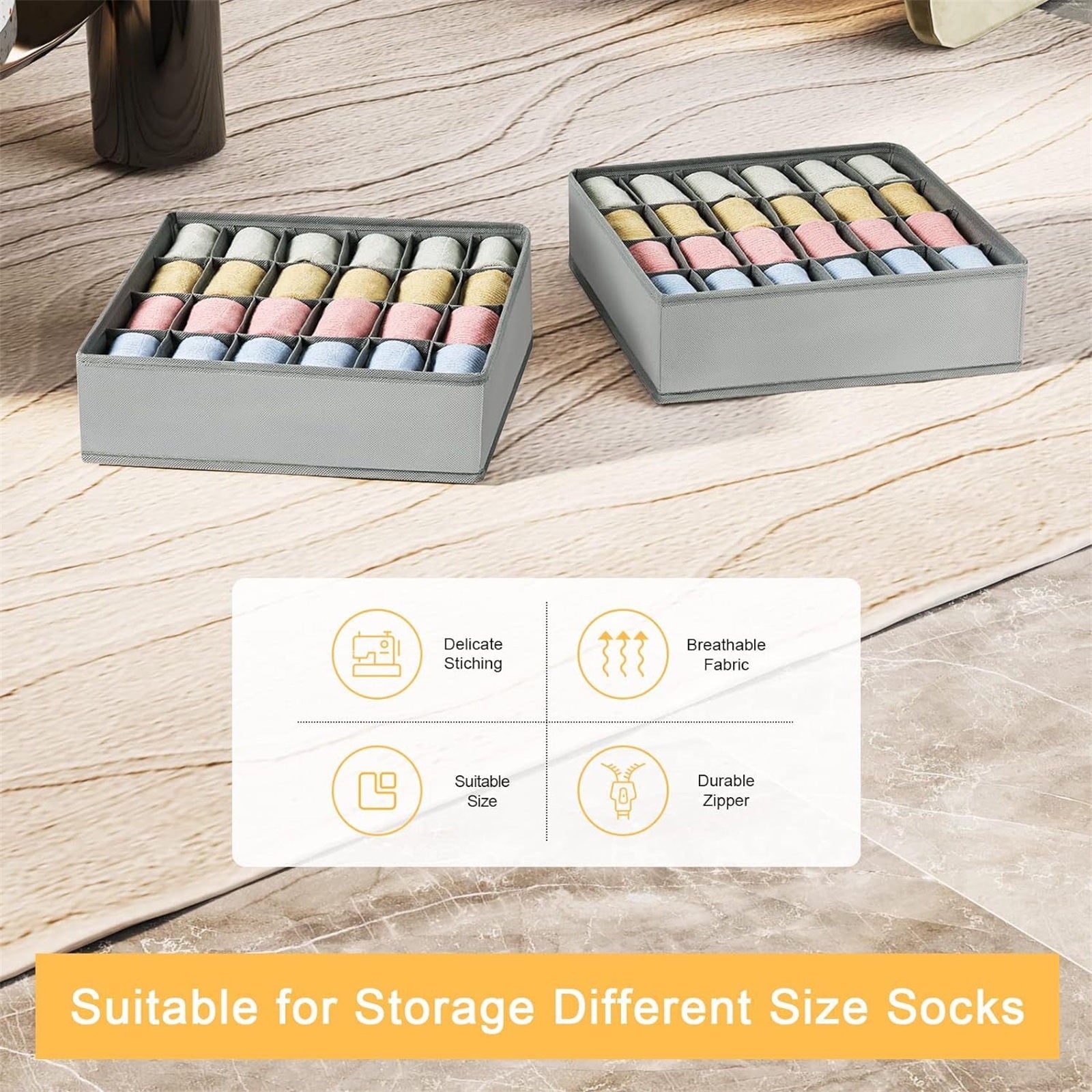 None Sock Drawer Organizer, 24 Cell Closet Organizers and Storage Organizer Sock Holders Organizers, Underwear Storage Boxes, Storage Organizer Sock Holders Organizers for Storing Socks, Ties, Belts