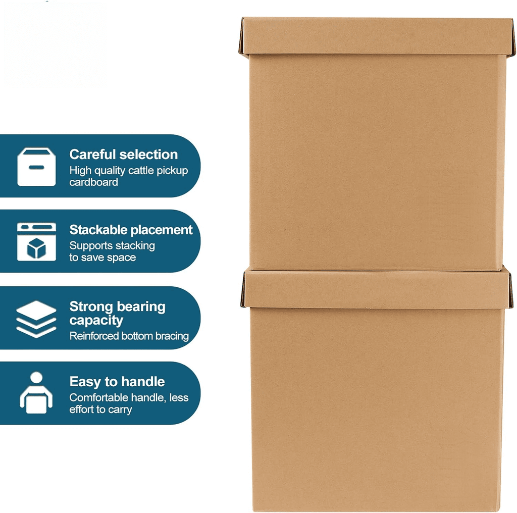 Vinyl Record Storage Box - Moving Box with Handles and Lids - Sturdy Cardboard Crate for Vinyl storage - Holds Up to 60 Records or LPs - Set of 4 Boxes (Kraft)