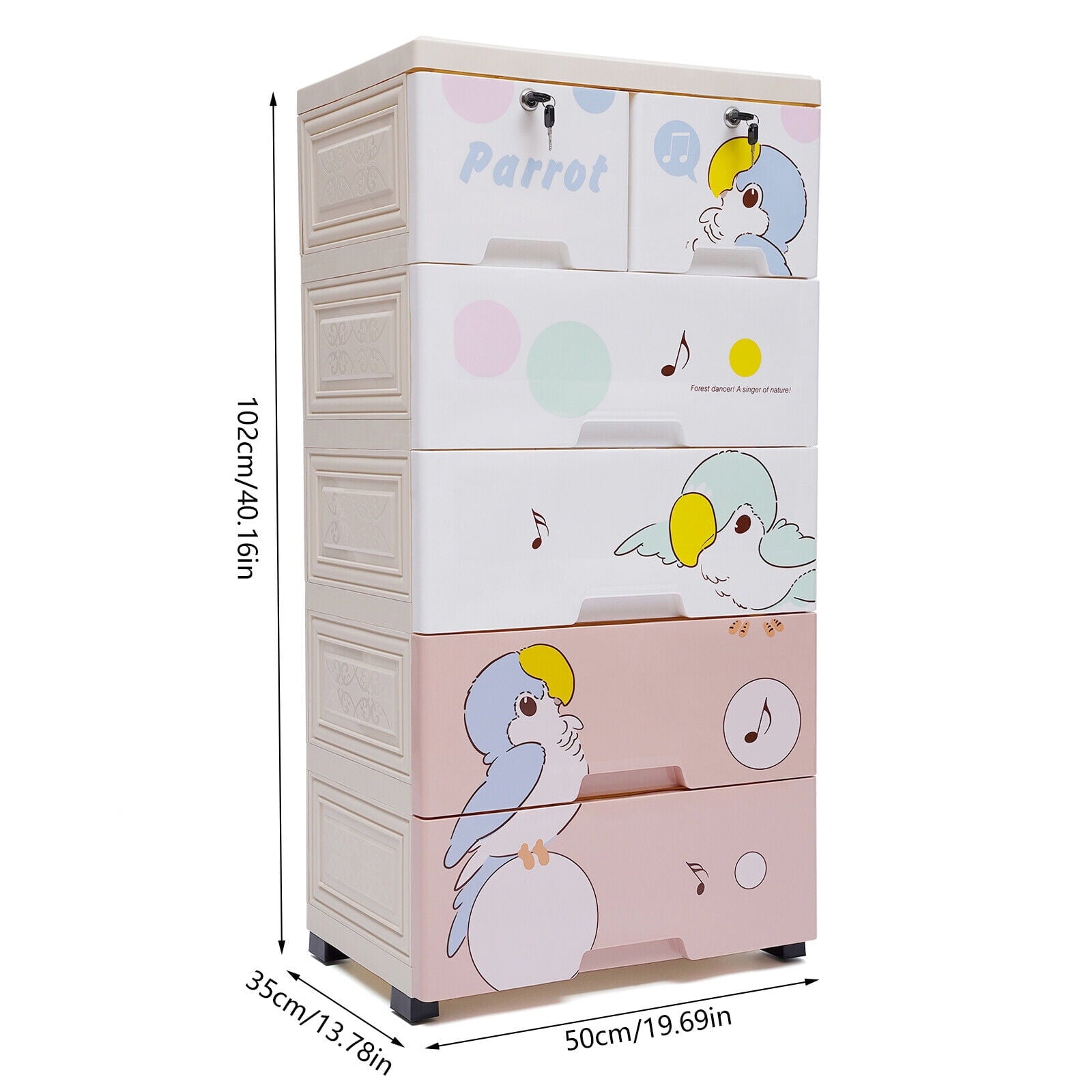 Rolling Parrot Plastic Dresser Storage Cabinet 5 Layers 6 Drawer Organizer for Living Rooms, Bedrooms