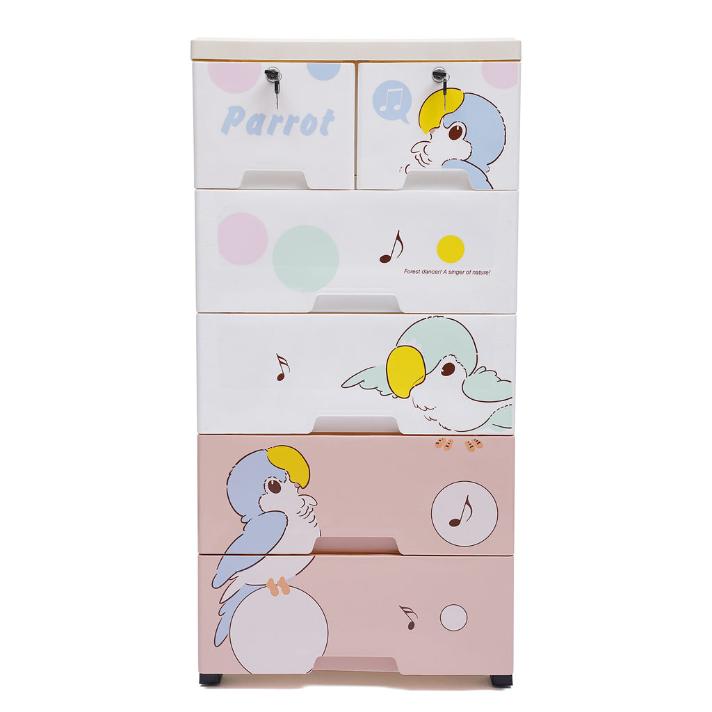 Rolling Parrot Plastic Dresser Storage Cabinet 5 Layers 6 Drawer Organizer for Living Rooms, Bedrooms