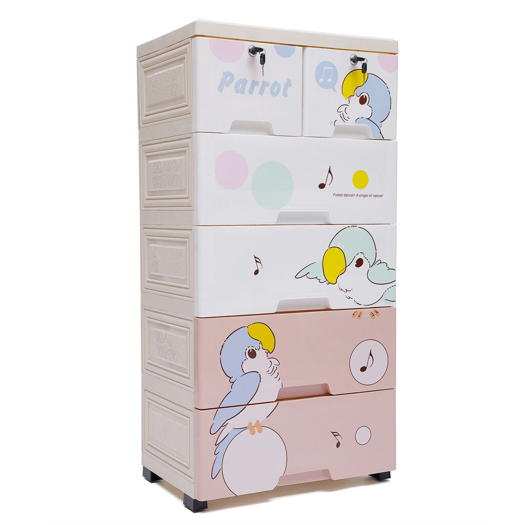 Rolling Parrot Plastic Dresser Storage Cabinet 5 Layers 6 Drawer Organizer for Living Rooms, Bedrooms