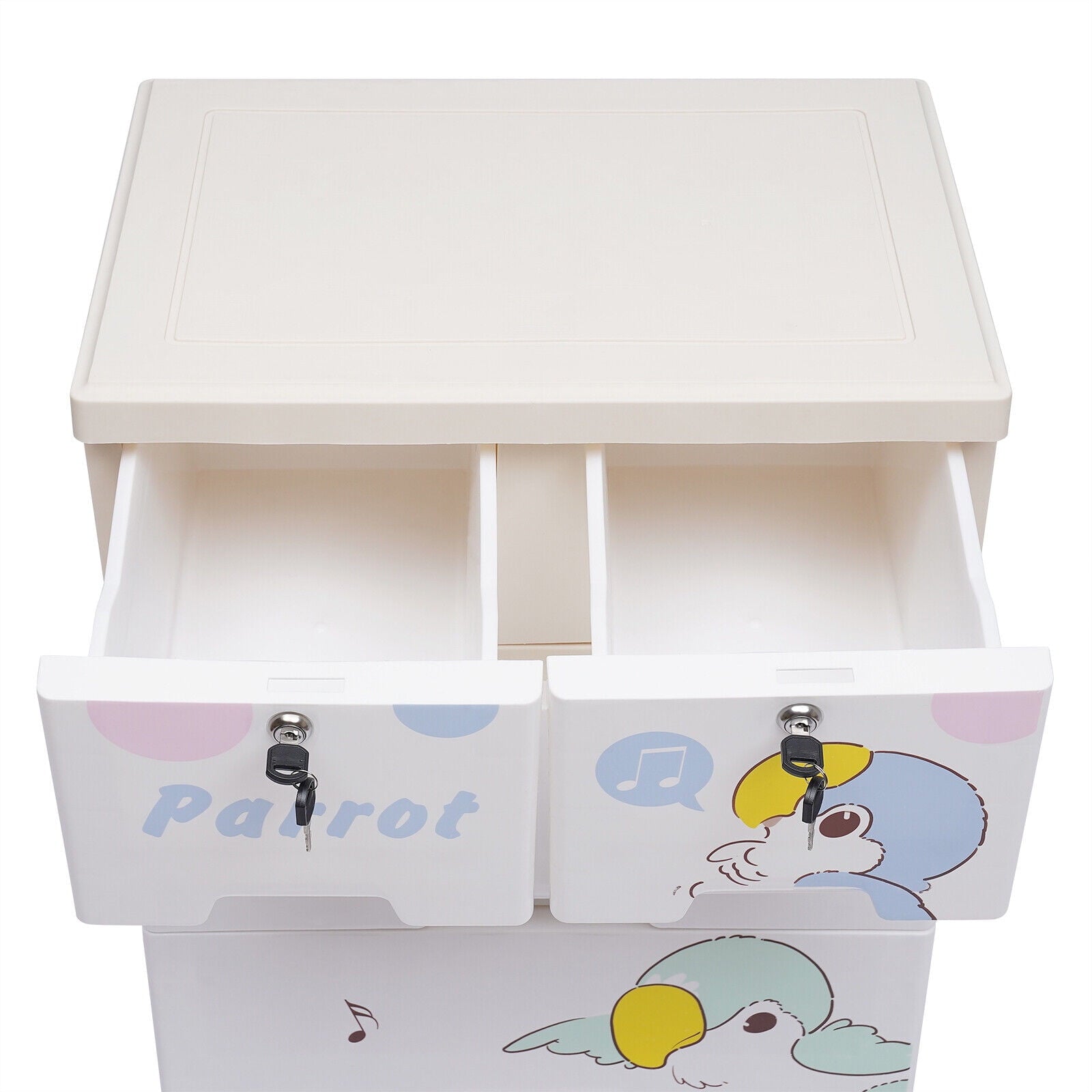 Rolling Parrot Plastic Dresser Storage Cabinet 5 Layers 6 Drawer Organizer for Living Rooms, Bedrooms
