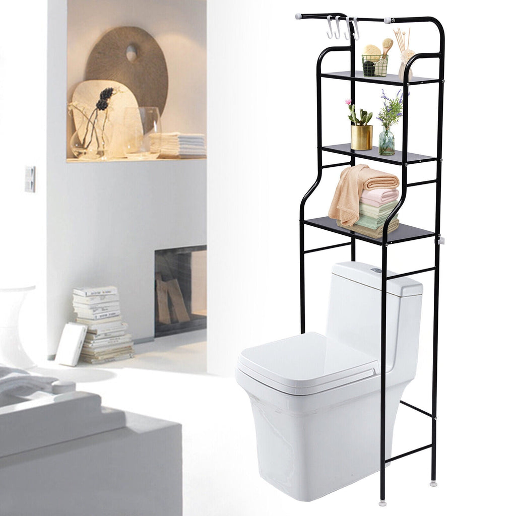 4-Tier Over The Toilet Storage Rack, Freestanding Bathroom Over Toilet Shelf Organizer Rack 63.2in Black