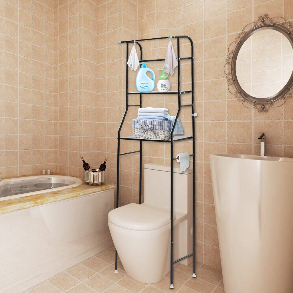 4-Tier Over The Toilet Storage Rack, Freestanding Bathroom Over Toilet Shelf Organizer Rack 63.2in Black