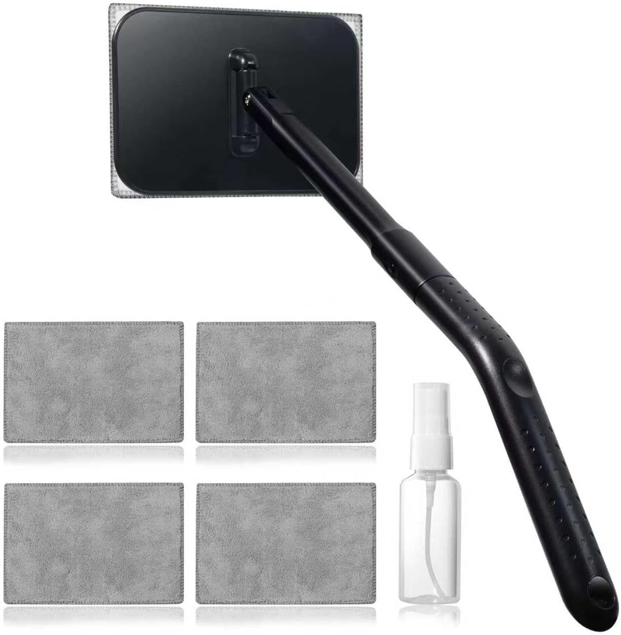 Windshield Cleaning Tool, Window Cleaning Wash Kit with 4  Microfiber Pads and 1  Bottle,Extendable Long Handle Glass Wiper Cleaning Kit for  Glass, , SUVs, RVs,