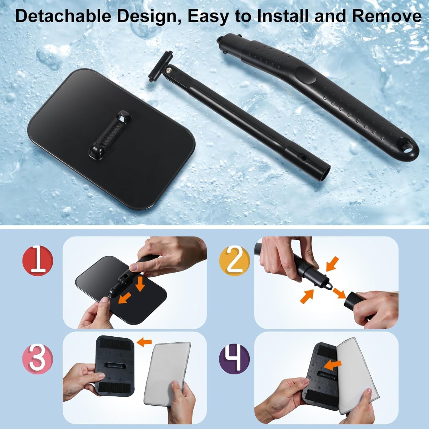 Windshield Cleaning Tool, Window Cleaning Wash Kit with 4  Microfiber Pads and 1  Bottle,Extendable Long Handle Glass Wiper Cleaning Kit for  Glass, , SUVs, RVs,
