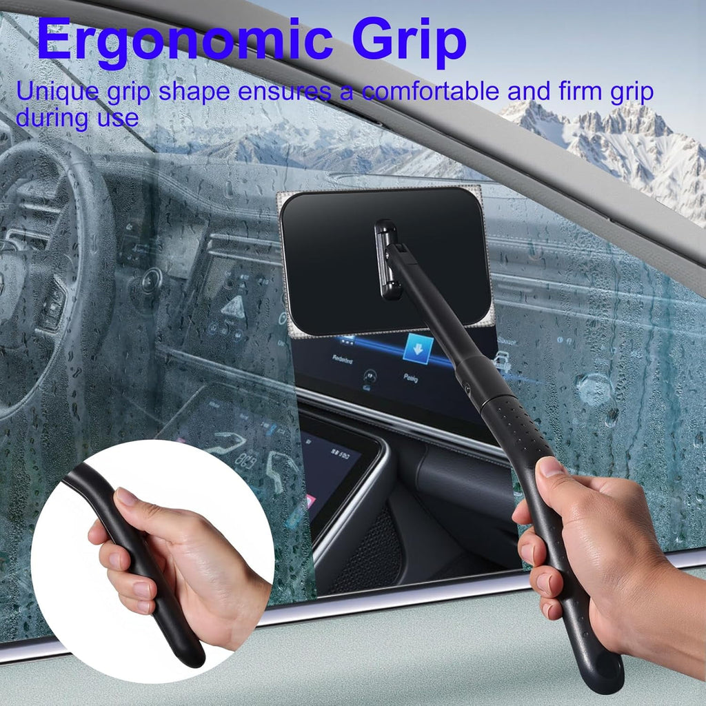 Windshield Cleaning Tool, Window Cleaning Wash Kit with 4  Microfiber Pads and 1  Bottle,Extendable Long Handle Glass Wiper Cleaning Kit for  Glass, , SUVs, RVs,