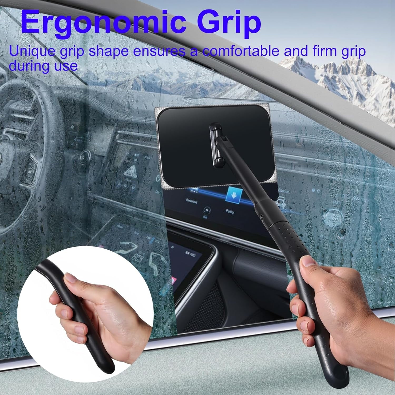 Windshield Cleaning Tool, Window Cleaning Wash Kit with 4  Microfiber Pads and 1  Bottle,Extendable Long Handle Glass Wiper Cleaning Kit for  Glass, , SUVs, RVs,