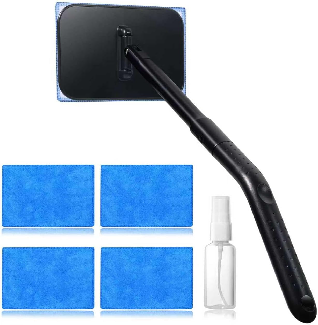 Windshield Cleaning Tool, Window Cleaning Wash Kit with 4  Microfiber Pads and 1  Bottle,Extendable Long Handle Glass Wiper Cleaning Kit for  Glass, , SUVs, RVs,