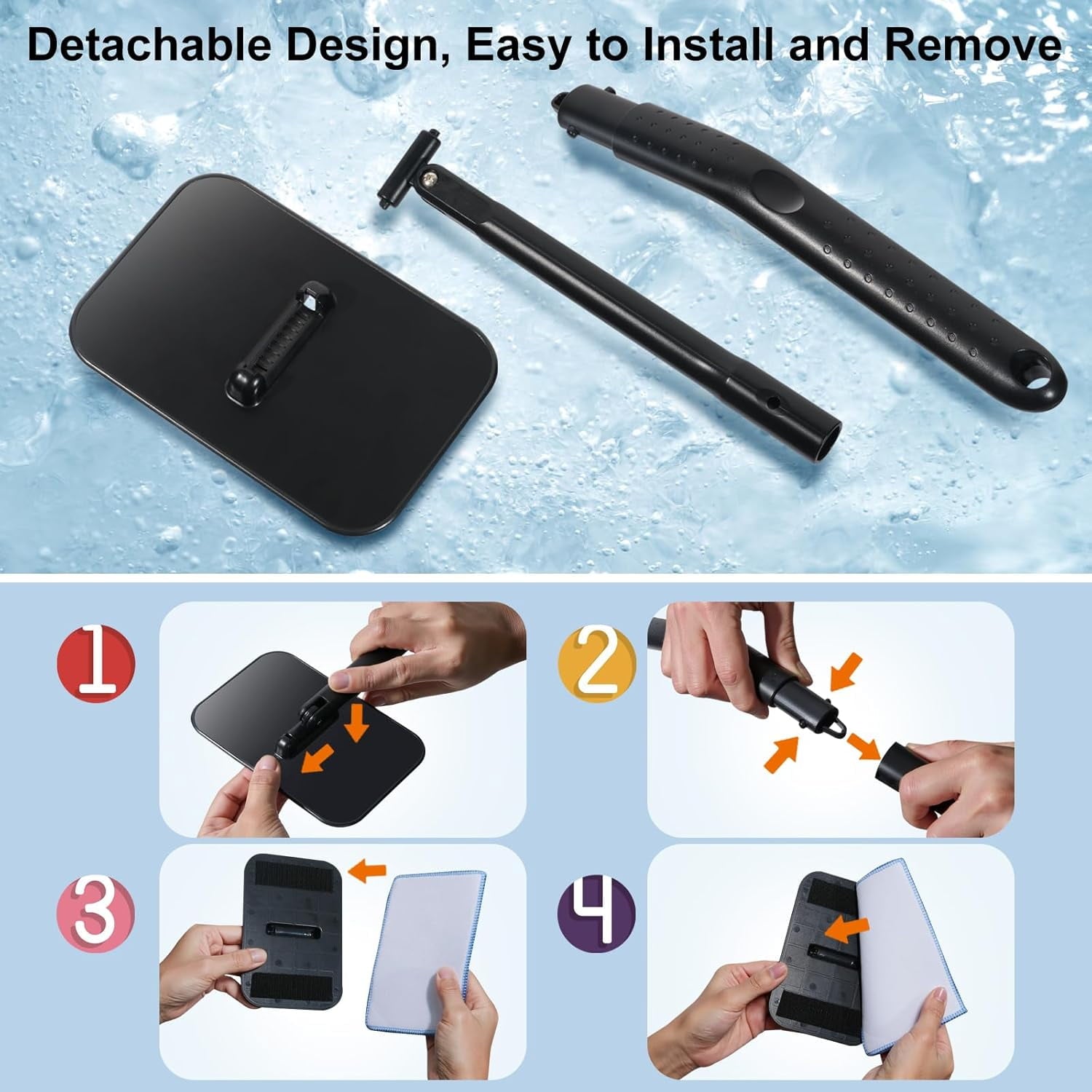 Windshield Cleaning Tool, Window Cleaning Wash Kit with 4  Microfiber Pads and 1  Bottle,Extendable Long Handle Glass Wiper Cleaning Kit for  Glass, , SUVs, RVs,