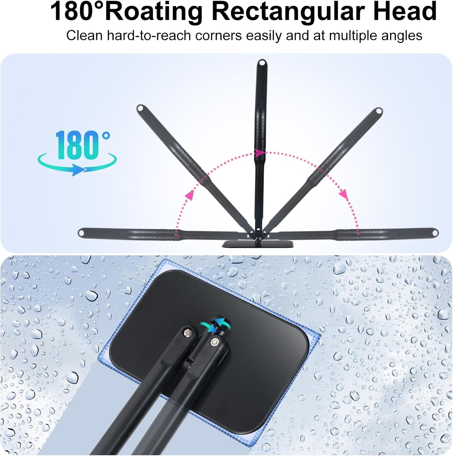 Windshield Cleaning Tool, Window Cleaning Wash Kit with 4  Microfiber Pads and 1  Bottle,Extendable Long Handle Glass Wiper Cleaning Kit for  Glass, , SUVs, RVs,