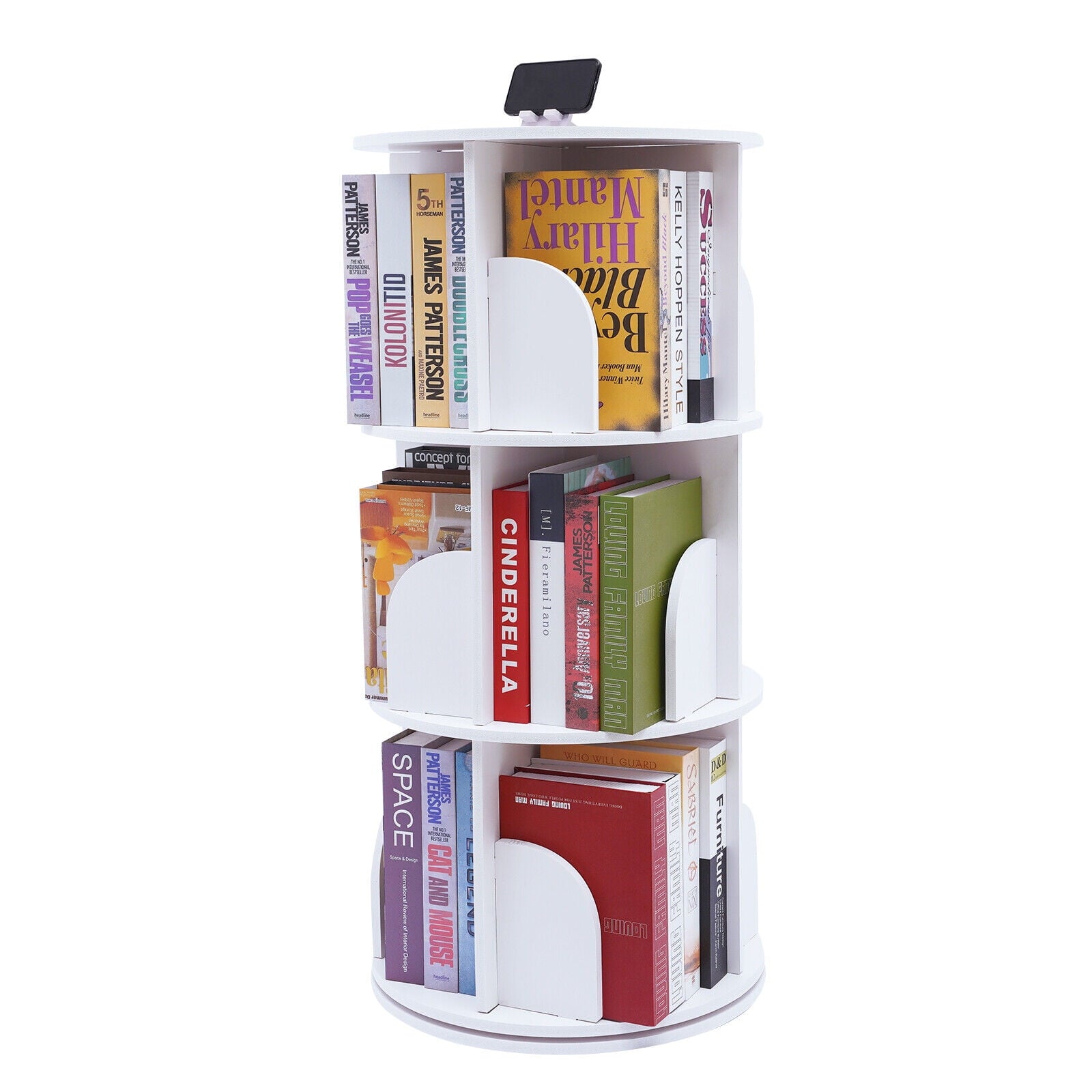 White 3 Tiers 360° Rotating Bookshelf Bookcase Display Rack Storing Shelving Shelf