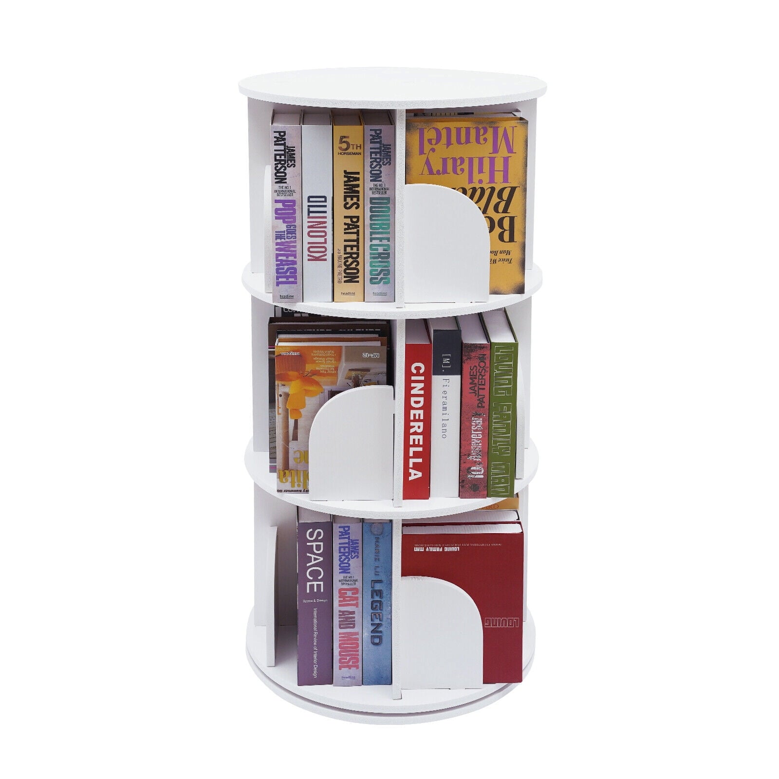 White 3 Tiers 360° Rotating Bookshelf Bookcase Display Rack Storing Shelving Shelf