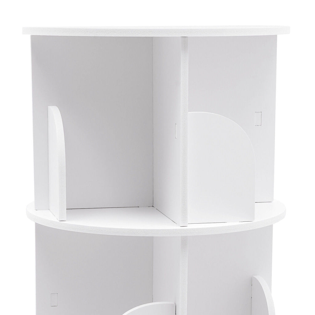 White 3 Tiers 360° Rotating Bookshelf Bookcase Display Rack Storing Shelving Shelf