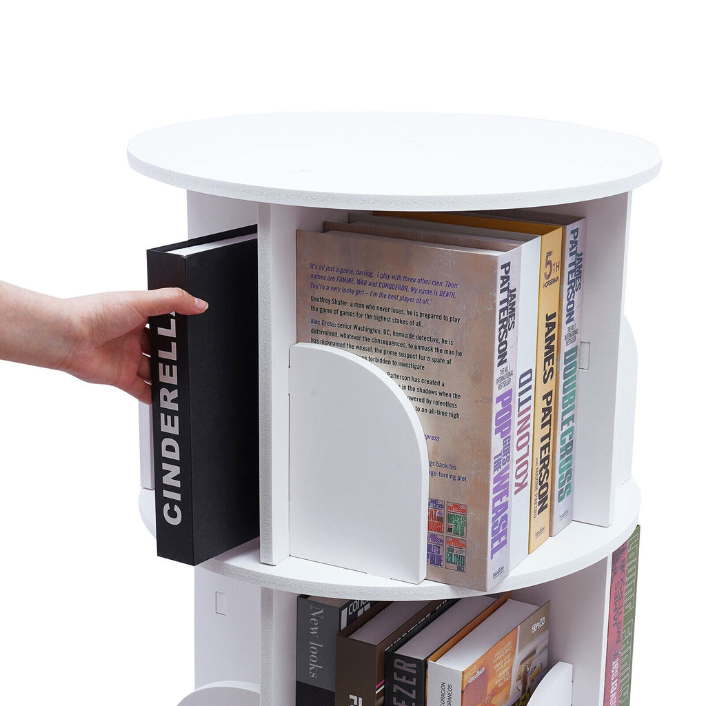 White 3 Tiers 360° Rotating Bookshelf Bookcase Display Rack Storing Shelving Shelf