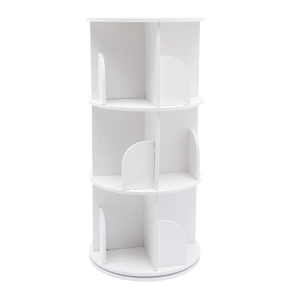 White 3 Tiers 360° Rotating Bookshelf Bookcase Display Rack Storing Shelving Shelf