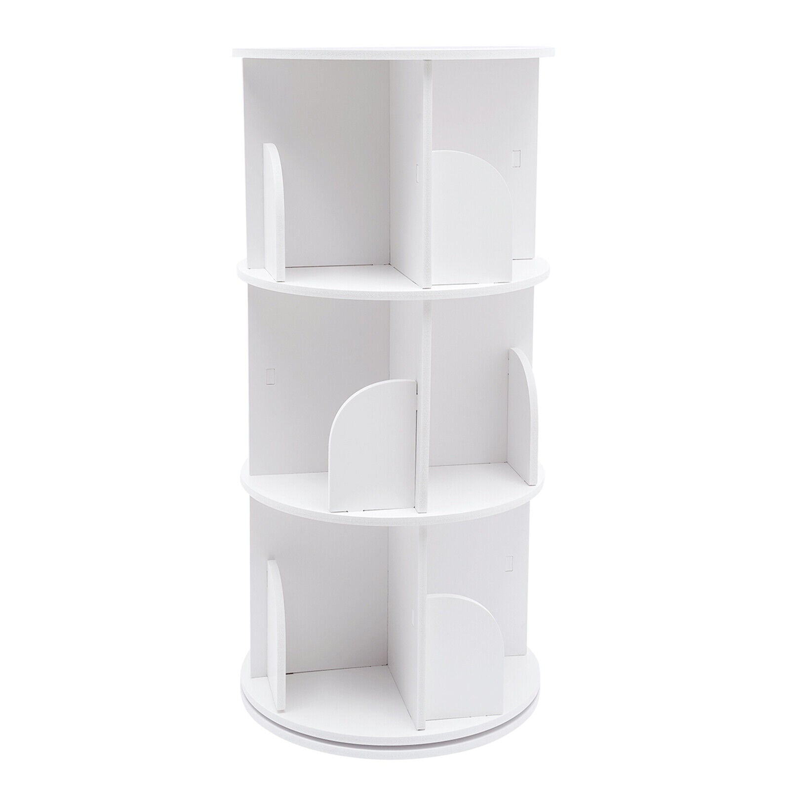 White 3 Tiers 360° Rotating Bookshelf Bookcase Display Rack Storing Shelving Shelf