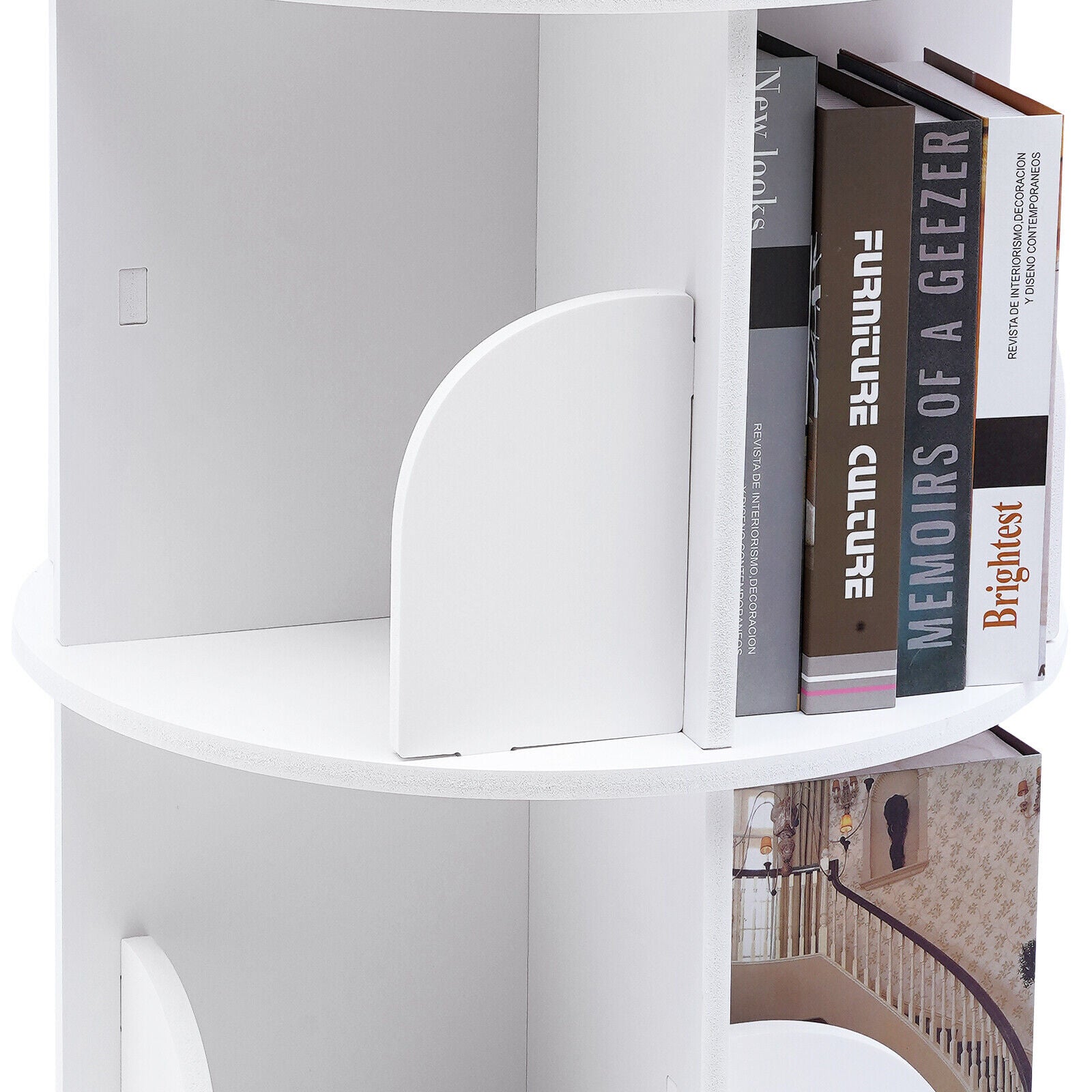White 3 Tiers 360° Rotating Bookshelf Bookcase Display Rack Storing Shelving Shelf