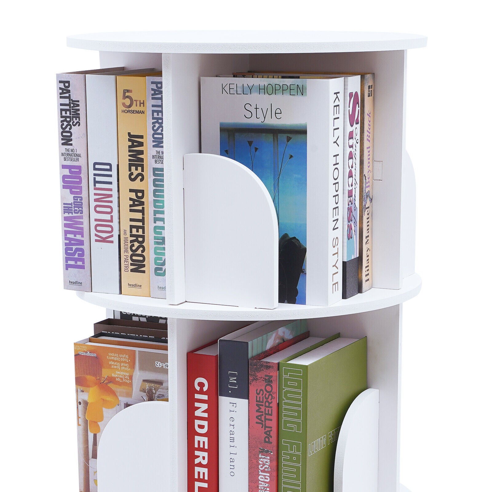 White 3 Tiers 360° Rotating Bookshelf Bookcase Display Rack Storing Shelving Shelf