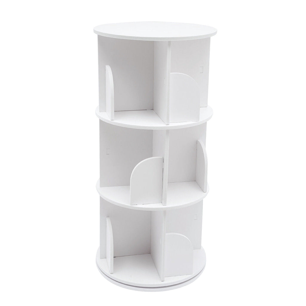 White 3 Tiers 360° Rotating Bookshelf Bookcase Display Rack Storing Shelving Shelf
