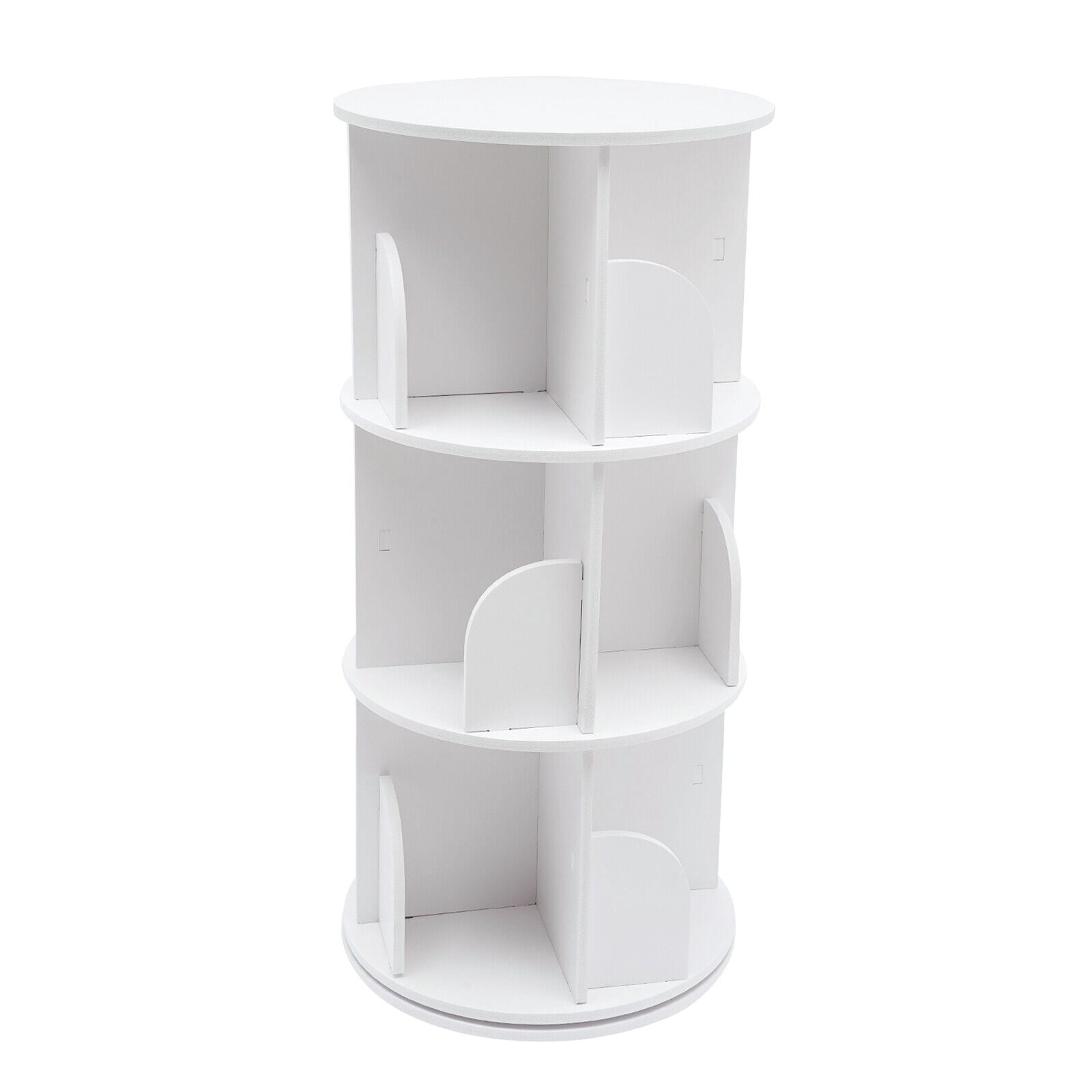 White 3 Tiers 360° Rotating Bookshelf Bookcase Display Rack Storing Shelving Shelf