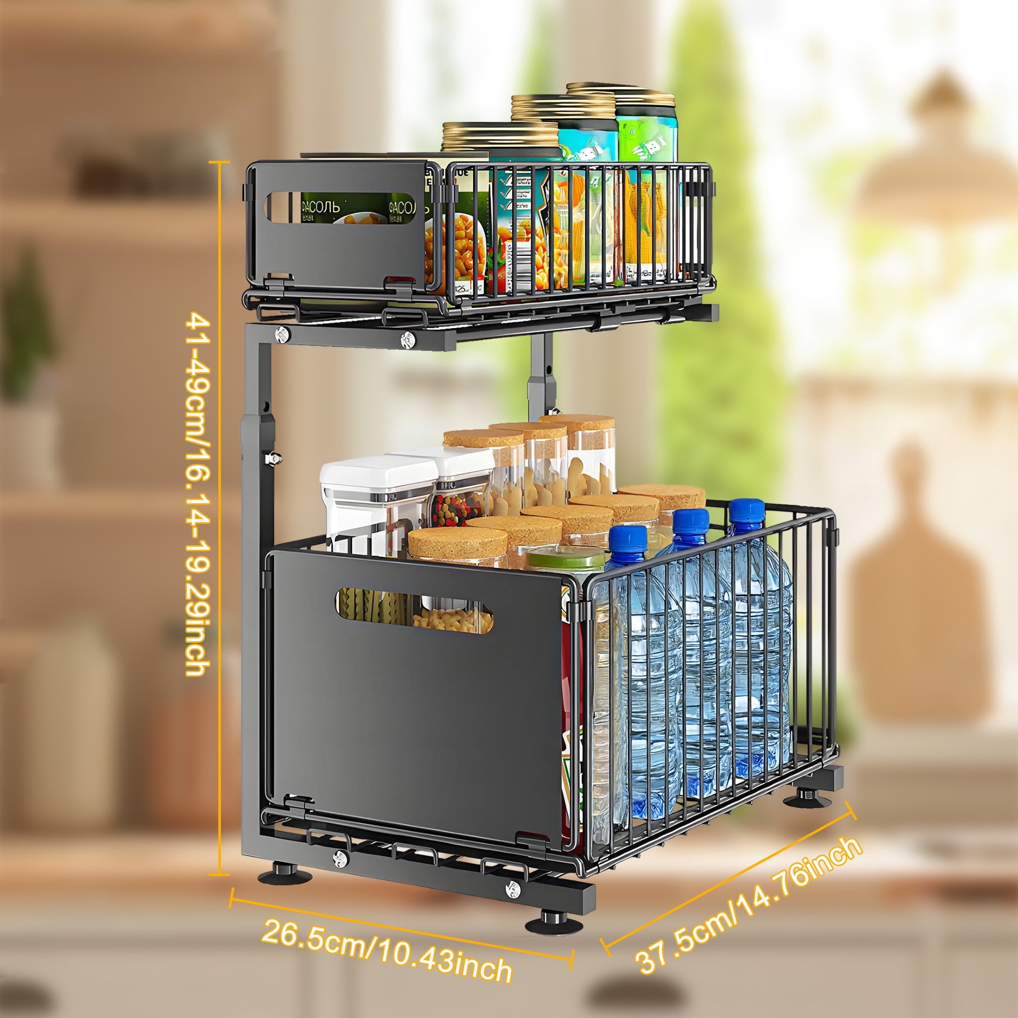 Under Sink Organizer and Storage, 2 Tier Pull Out Cabinet Organizer with Sliding Drawer , Slide Out Sink Shelf for Kitchen and Bathroom