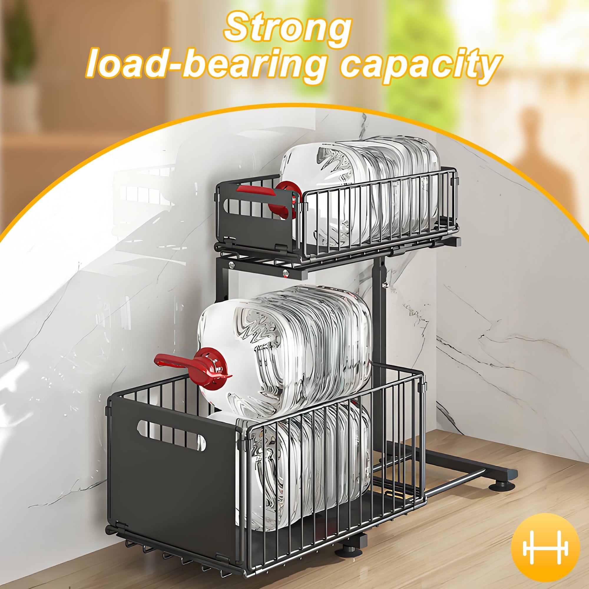 Under Sink Organizer and Storage, 2 Tier Pull Out Cabinet Organizer with Sliding Drawer , Slide Out Sink Shelf for Kitchen and Bathroom