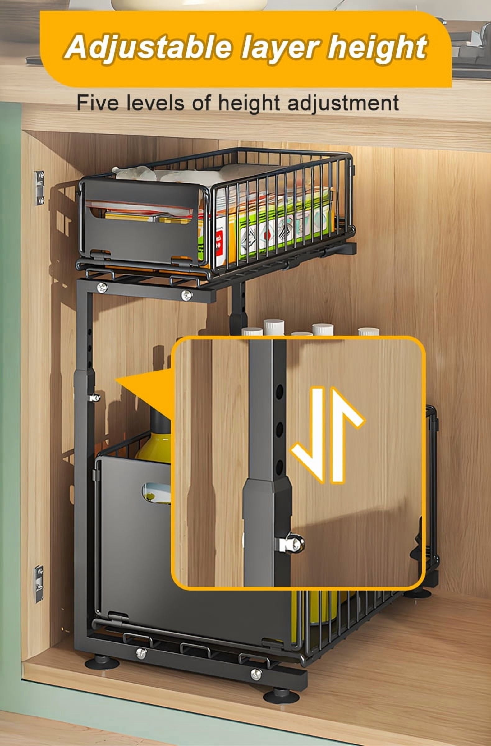 Under Sink Organizer and Storage, 2 Tier Pull Out Cabinet Organizer with Sliding Drawer , Slide Out Sink Shelf for Kitchen and Bathroom