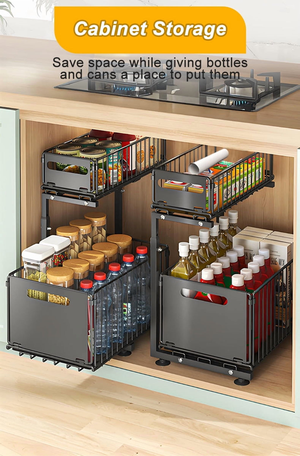 Under Sink Organizer and Storage, 2 Tier Pull Out Cabinet Organizer with Sliding Drawer , Slide Out Sink Shelf for Kitchen and Bathroom