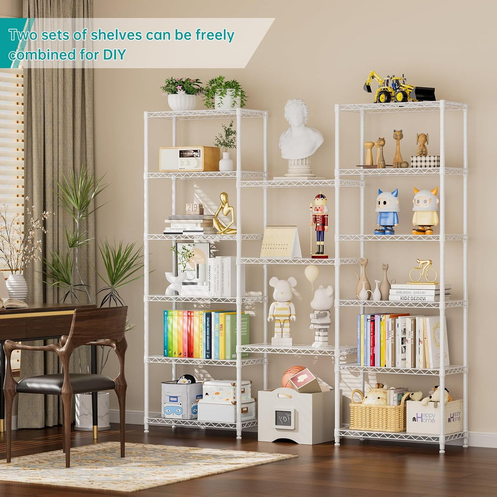 8 Tier Shelf Organizer Storage Metal Shelves Garage Wire Shelving Unit Pantry Rack Adjustable Standing Storage for Kitchen Closet Laundry Bathroom Pantry 12" D x 22" W x 74" H White
