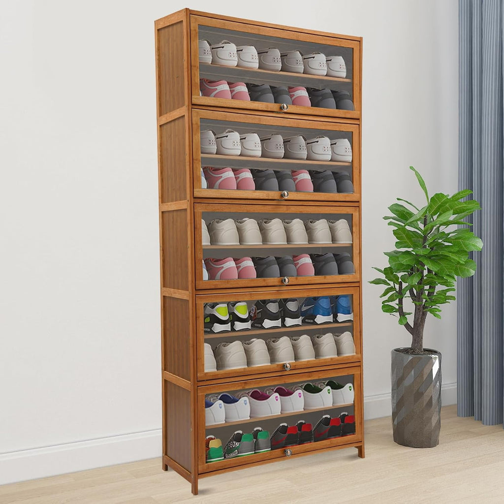 Narrow Shoes Shelf Cabinet - Shoe Storage Cabinet,Free Standing Shoes Shelf Organizer,11-Tier Tall Shoe Shelf,Shoe Rack Organizer,Shoe Cabinet with Doors,for Foyer,Living Room,Corridor