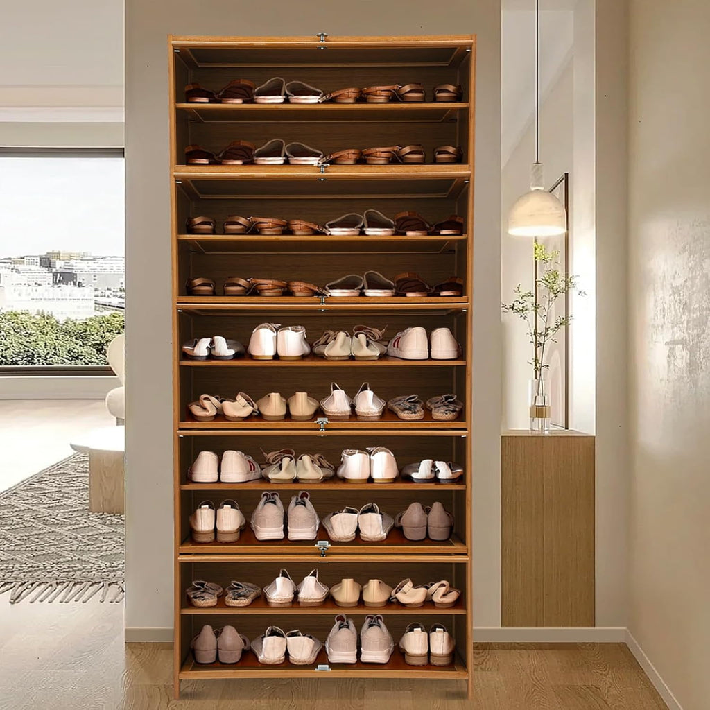 Narrow Shoes Shelf Cabinet - Shoe Storage Cabinet,Free Standing Shoes Shelf Organizer,11-Tier Tall Shoe Shelf,Shoe Rack Organizer,Shoe Cabinet with Doors,for Foyer,Living Room,Corridor
